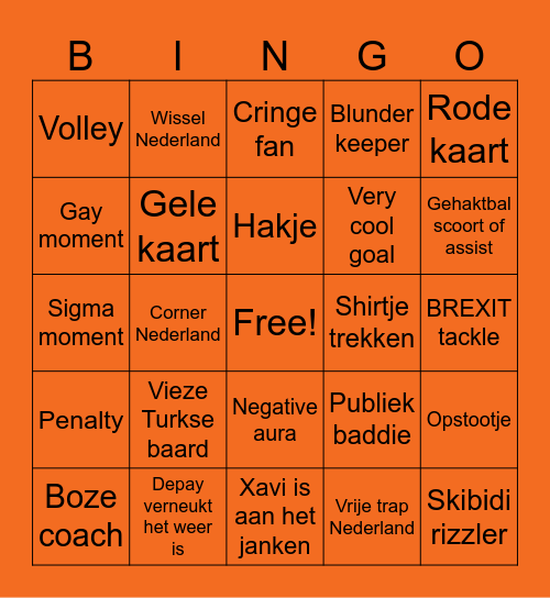 Voetbal Bingo Card