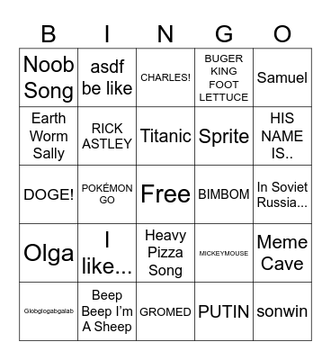 Meme Machine November 2020 Bingo Card