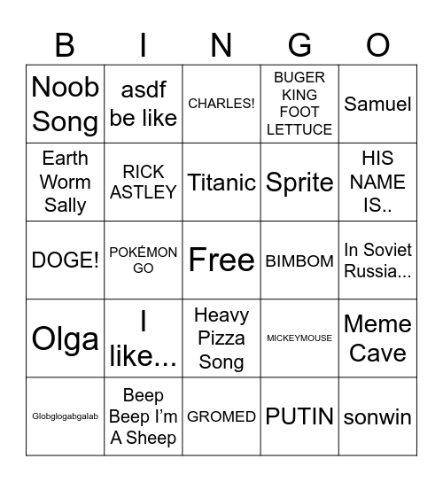 Meme Machine November 2020 Bingo Card