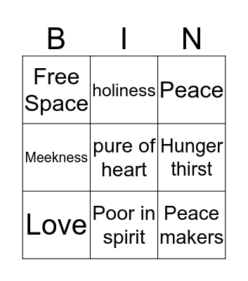 Holliness  Bingo Card