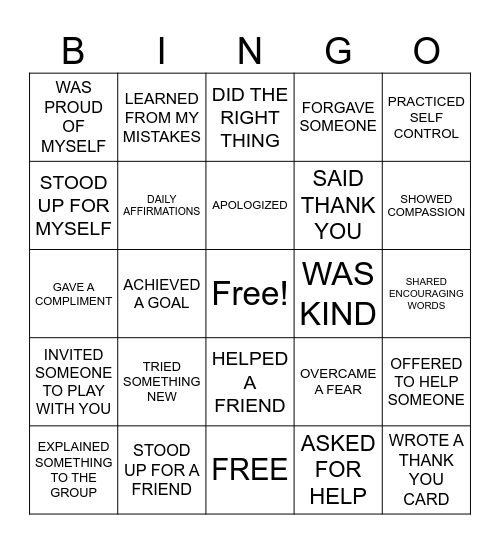 BRAVERY BINGO Card