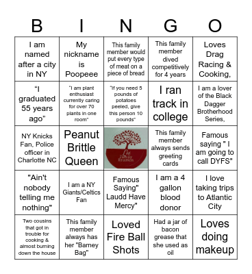 Lee Family Reunion Bingo Card