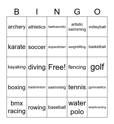 SPORT Bingo Card