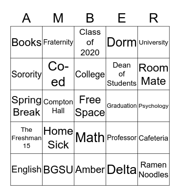 BOWLING GREEN STATE UNIVERSITY Bingo Card