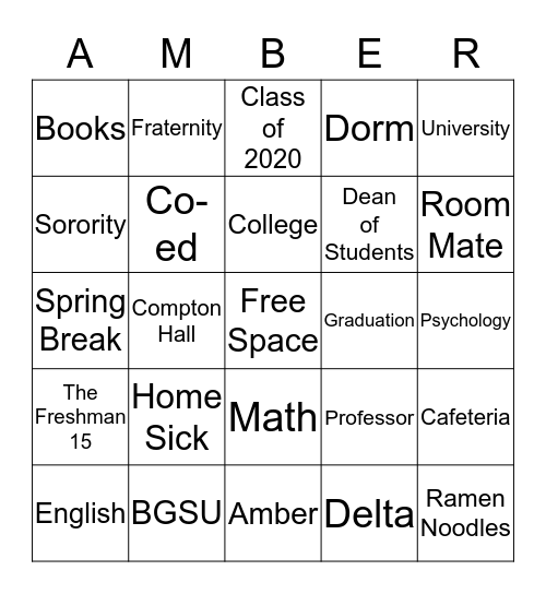 BOWLING GREEN STATE UNIVERSITY Bingo Card