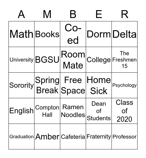 BOWLING GREEN STATE UNIVERSITY Bingo Card