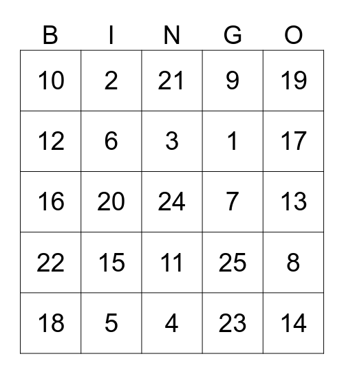 Number Bingo Card