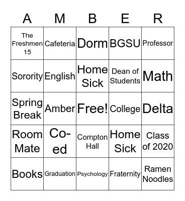 BOWLING GREEN STATE UNIVERSITY Bingo Card