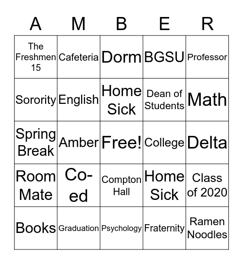 BOWLING GREEN STATE UNIVERSITY Bingo Card