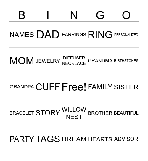 Willow Nest Bingo Card