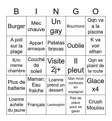 Spanish trip Bingo Card