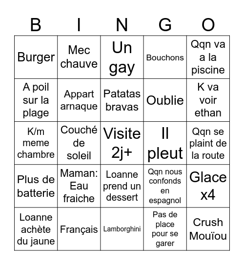Spanish trip Bingo Card
