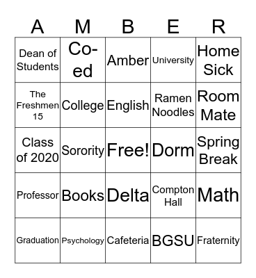 BOWLING GREEN STATE UNIVERSITY Bingo Card