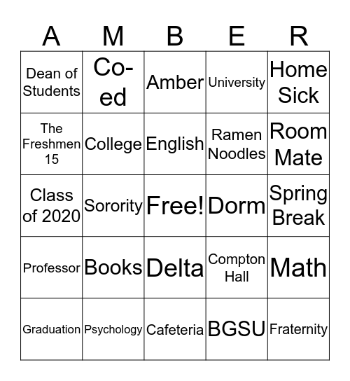 BOWLING GREEN STATE UNIVERSITY Bingo Card