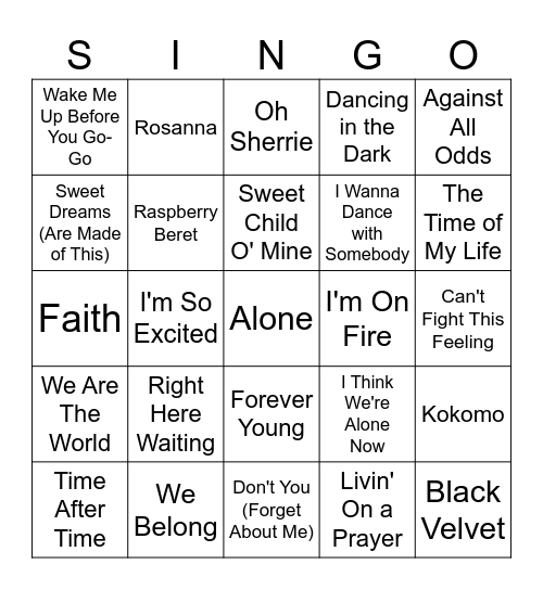 Rosanna & Amy's Birthday SINGO Bingo Card