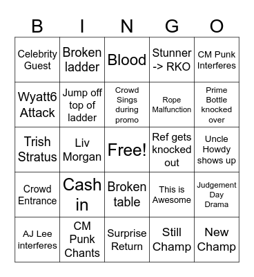 Money In The Bank Bingo Card