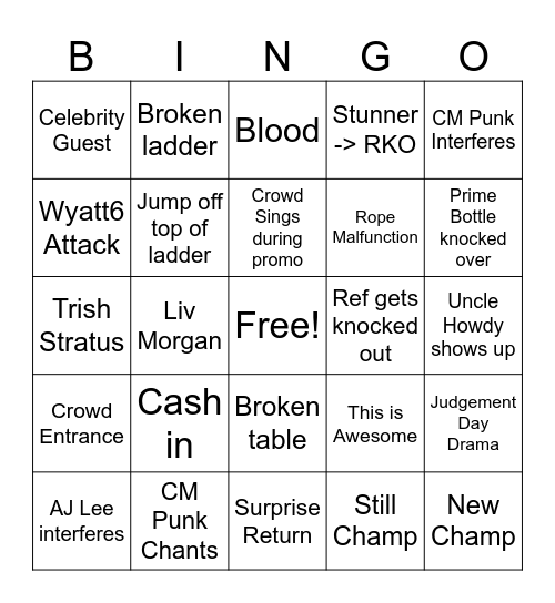 Money In The Bank Bingo Card