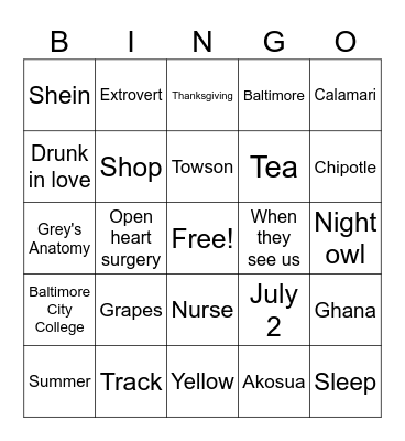 Untitled Bingo Card