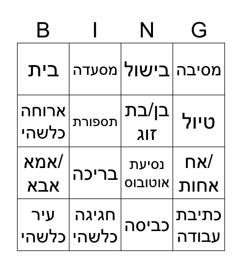 פתח"ש Bingo Card