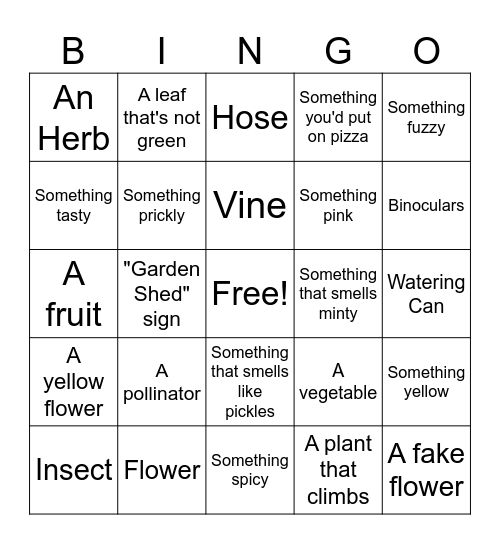 Garden Bingo Card