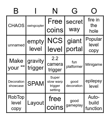 Geometry Dash 2.2 Recent Tab Bingo by Fr1man Bingo Card