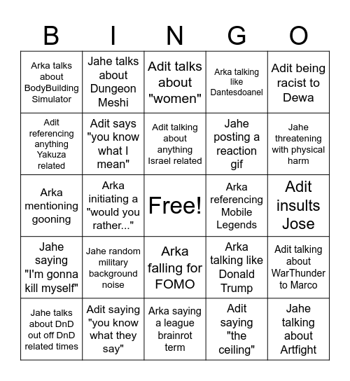 Zucc BrainRot Bingo Card