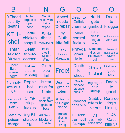 CUPCAKE OF KRONOS IV NAXX BINGO! Bingo Card