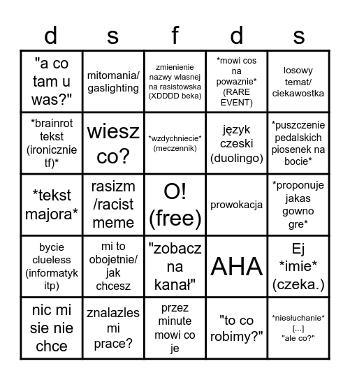 Antek Bingo Card