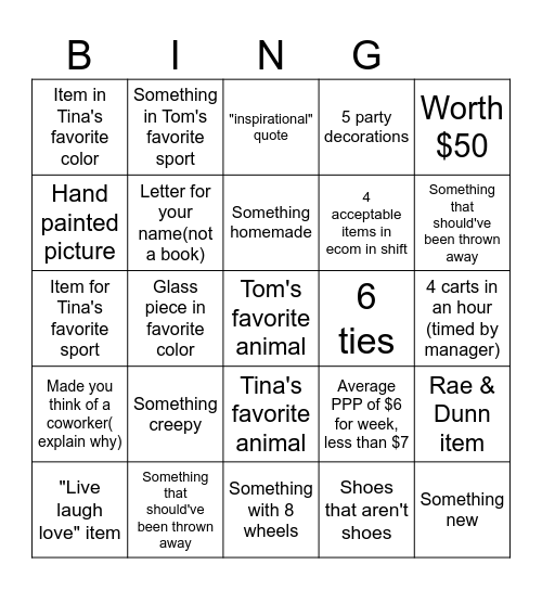 Wares Bingo Card