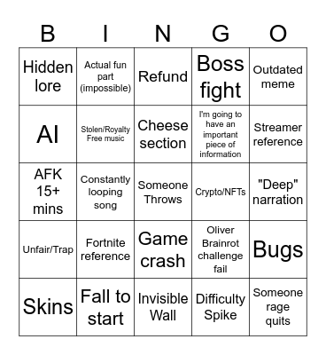 Streamer Bait Slop Bingo Card