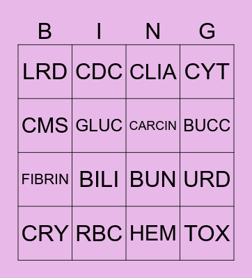 MEDICAL TERMINOLOGY BINGO Card