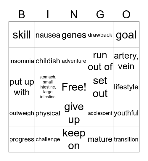 Vocabulary Units 4-6 Bingo Card