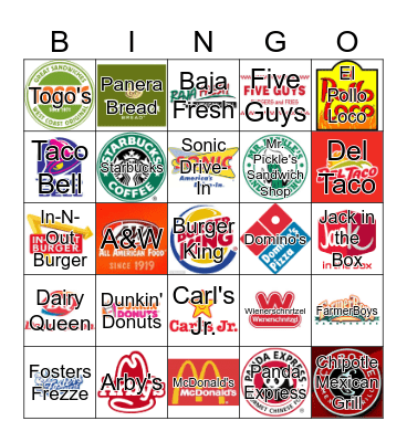 FAST FOOD Bingo Card