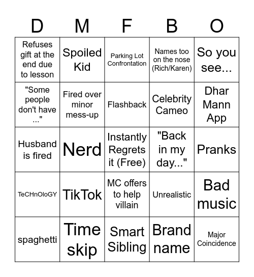 Dhar Mann Bingo Card