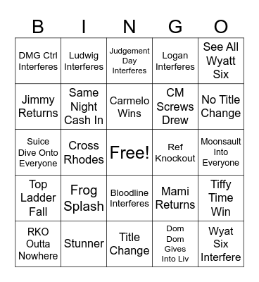 Money In The Bank Bingo Card