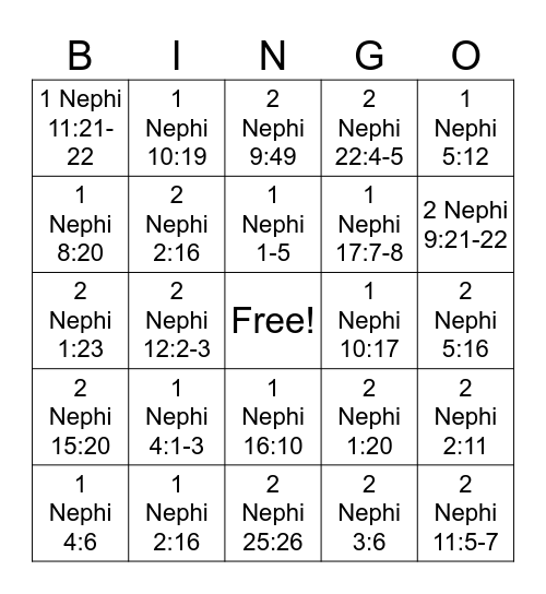 Book Of Mormon Bingo Card