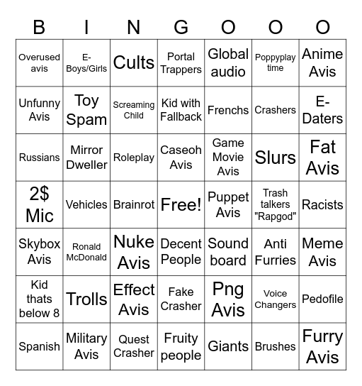 McDonalds Bingo Extended Bingo Card