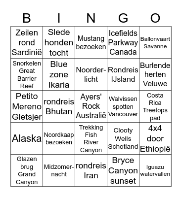 Vakantaseren Bucketlist Bingo!  Bingo Card
