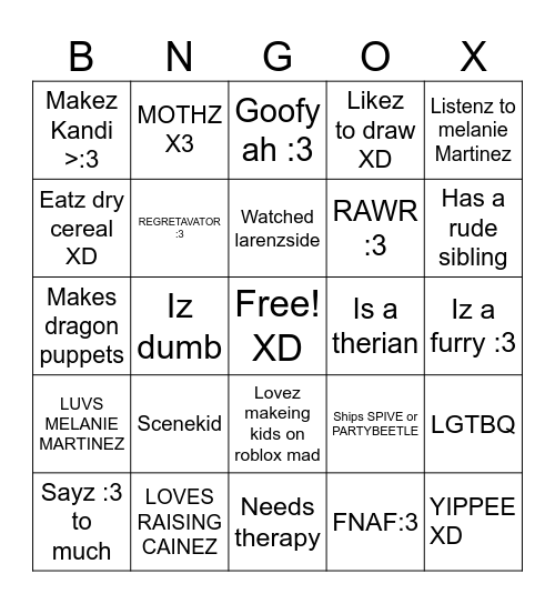 ME Bingo Card