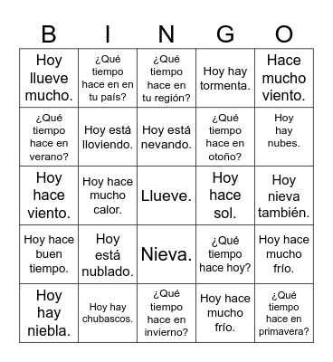 ¿Qué tiempo hace hoy?  Linguamigo Bingo Card