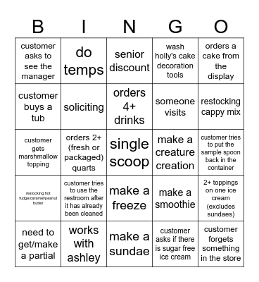 7/6/2024 closing shift Bingo Card