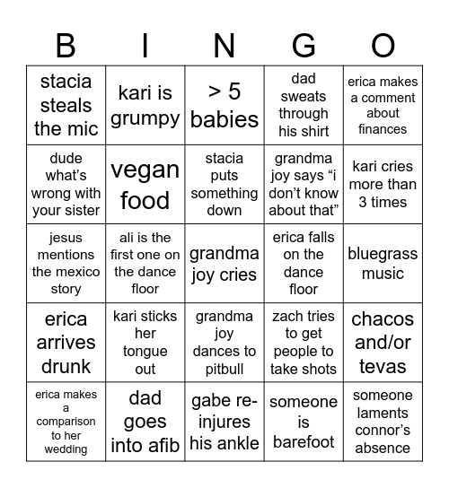 katie and stefan wedding bingo Card