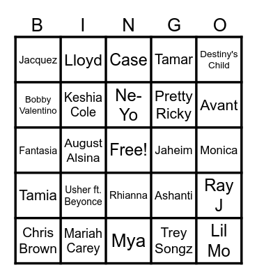 R&B Bingo Card