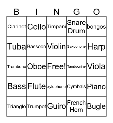 Instruments Bingo Card