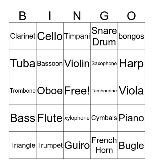 Instruments Bingo Card