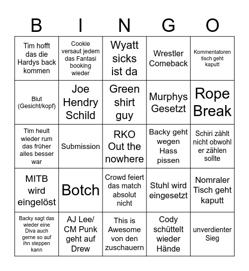 Money in the Bank Bingo Card