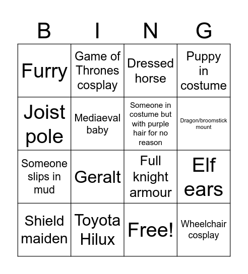 Mediaeval Bingo Card