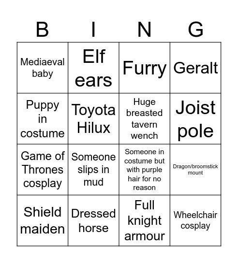 Mediaeval Bingo Card