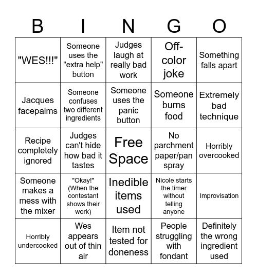 Nailed It! Bingo Card