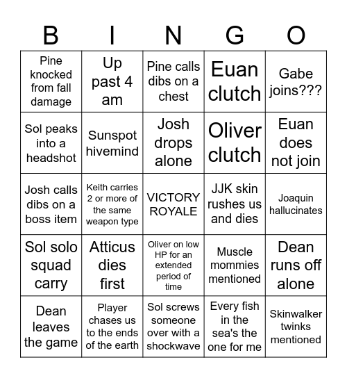 Fortnite Bingo Card